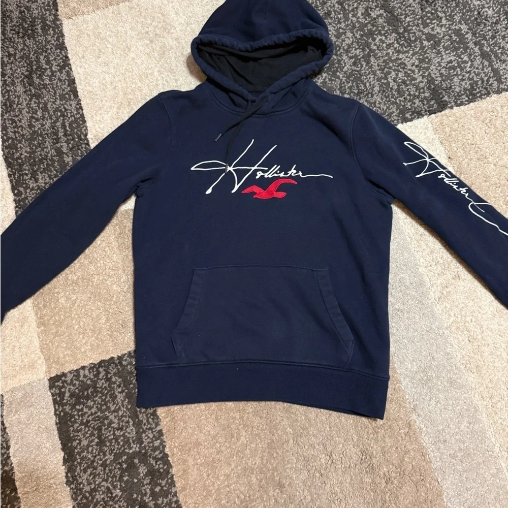 Hollister Dark Blue Hoodie with Logo- Small - Picture 2 of 6